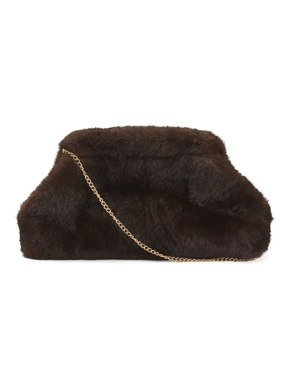 Rachel Zoe Dark Brown Faux Fur Chain Clutch